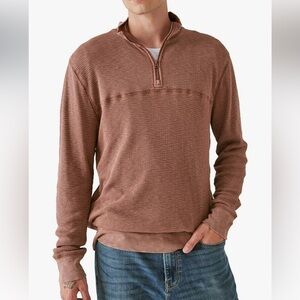 Lucky Brand Garment Dye Thermal Mock Half Zip in Brown. Size Medium